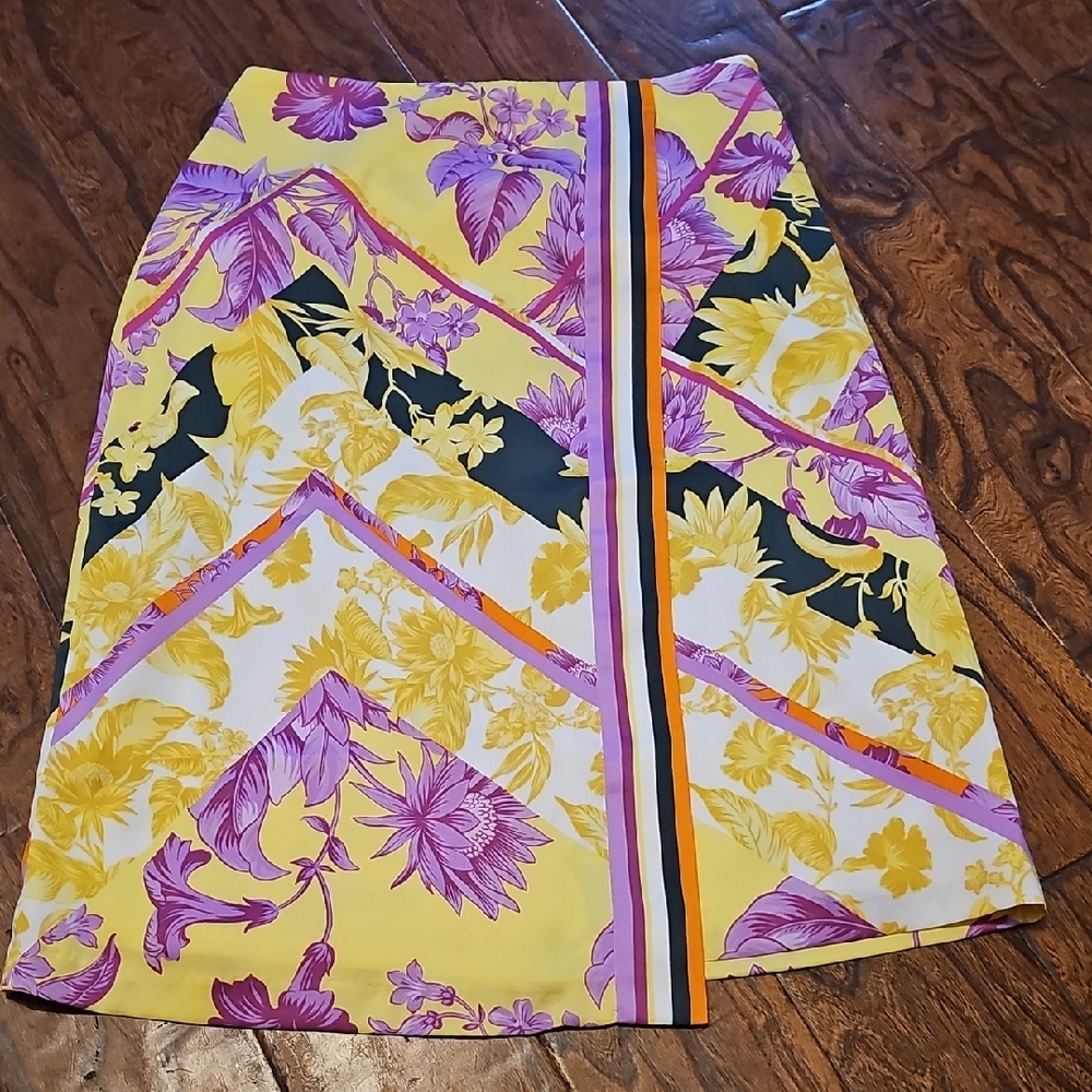 Ann Taylor Floral Yellow and Purple Women's Skirt